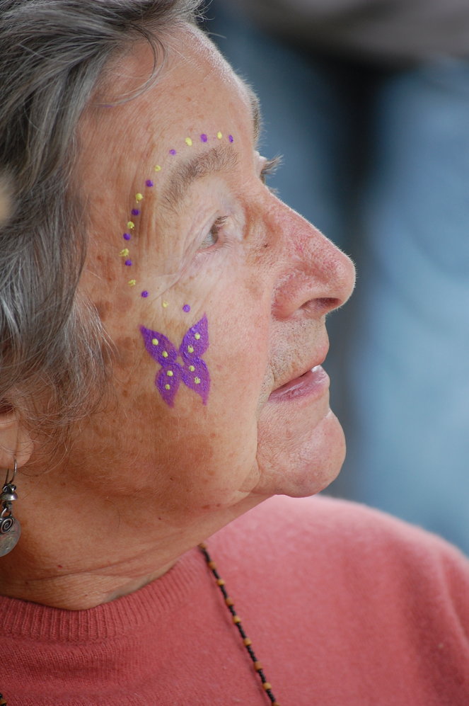 Barbara Yeaman, founder of the Delaware Highlands Conservancy (www.delawarehighlands.org) enjoys having a butterfly painted on her face at a Conservancy event. Ed and Barbara founded the Butterfly Barn Nature Center at their home along the Delaware River in Milanville, PA. Read her tribute to Ed at www.riverreporter.com/stories/remembering-ed-wesley,44980?.